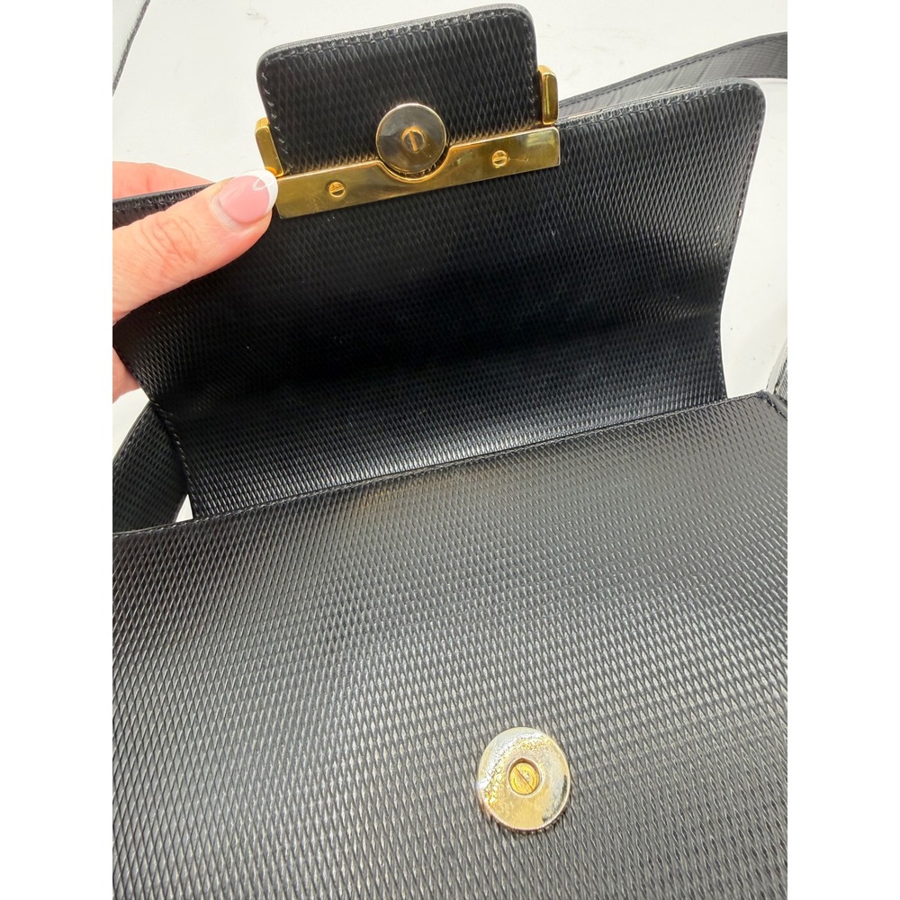 Yves Saint Laurent Vintage Shoulder Bag Black Textured Leather Luxury Retro - Picture 11 of 12